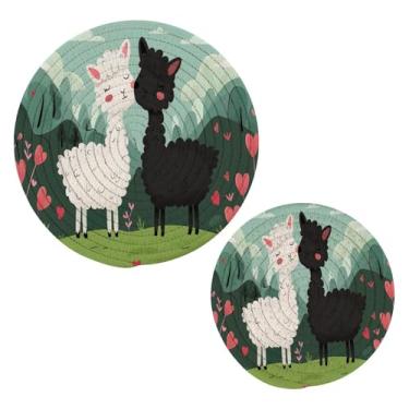 Imagem de Wassud Conjunto de tripé de alpaca de desenho animado para pratos quentes, suportes redondos de algodão, almofadas quentes, porta-copos elegantes, decoração de cozinha e acessórios, 2 peças