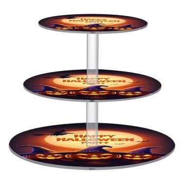 Imagem de CEBUGI Suporte de cupcake de 3 camadas, Jack-o-Lantern Abóboras, suporte redondo para bolo, torre, bandeja de servir em camadas de acrílico para chá, chá de bebê, casamento e mais