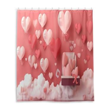 Imagem de Wassud Cortinas de chuveiro balão em forma de coração (3) cortina de chuveiro para banheiro à prova d'água decoração conjunto de cortina de chuveiro com 12 ganchos 152 x 182 centímetros