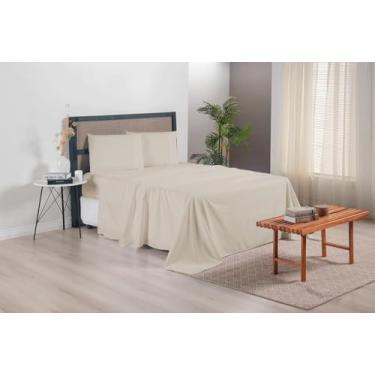 Imagem de Jogo de Lençol Casal 4 Peças Versatile Ponto Palito, 100% Poliéster Micropercal 300 Fios, Cáqui, 2,40m x 2,05m