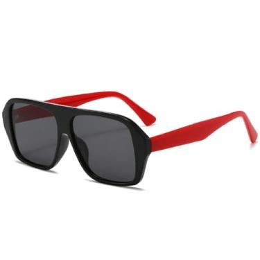 Imagem de Óculos de sol quadrados com armação grande e clássica, moda feminina e masculina, para dirigir e viajar, UV400 (vermelho e cinza)