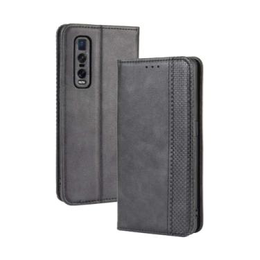 Imagem de Capa flip de couro para OPPO Find X2 Pro,Flip magnético retro,Caso de telefone de couro PU,Design de carteira com 3 slots de cartão e 1 clipe de dinheiro -Black