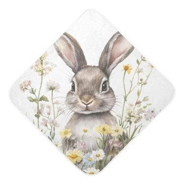 Imagem de Burbuja Toalha de banho de bebê Cute Little Bunny Wildflowers - Toalha com capuz de musselina macia e absorvente para recém-nascidos e bebês, 76 x 76 cm