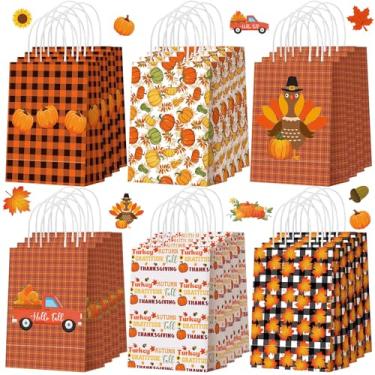 Imagem de Glenmal 24 peças de lembrancinhas de festa de outono sacos de papel de presente de outono com alças bolsa de abóbora de folha de bordo de ação de graças para suprimentos de decoração de festa de