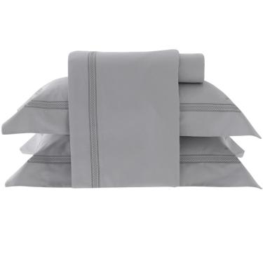 Imagem de Jogo de Cama 300 Fios Bordado Lusitani Queen - Prata - Kacyumara