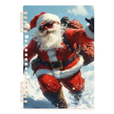 Imagem de Burbuja Caderno de Natal Papai Noel, papel pautado universitário A5 com 60 folhas, fichário para escritório, 1 pacote