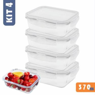 Imagem de Kit 4 Potes de Vidro 370ml com Tampa Hermética e Anel de Silicone 4 Tr
