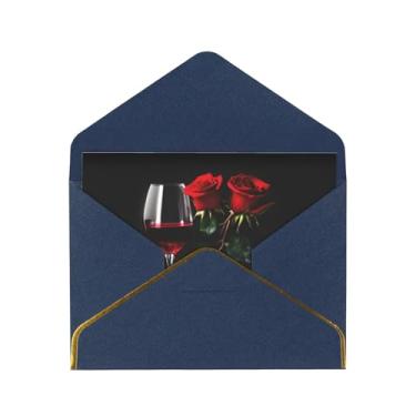 Imagem de SKKNT Cartões de felicitações com estampa romântica de rosas vermelhas e vinho para todas as ocasiões, convites de festa de aniversário de casamento, 12,7 x 15,2 cm