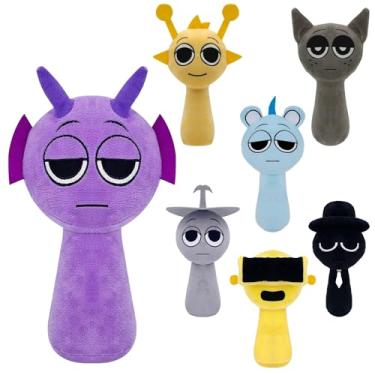 Imagem de DHINCHANSAIB Sprunki Plush - Peluches Sprunki Wenda e cinzento de 25,4 cm, peluches macios e divertidos para aniversários de fãs e amigos (roxo)