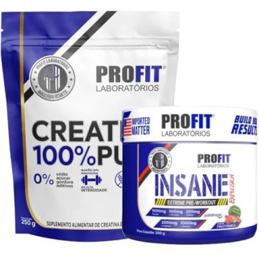 Imagem de Kit Creatina Monohidratada 100% Pura 250g Refil + Pré Treino Insane Explosion 300g Sabor Fruit Punch - Profit