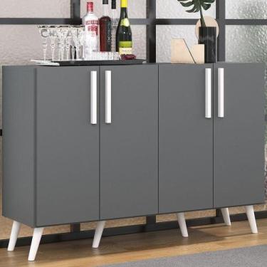Imagem de Aparador Buffet 4 Portas Com Pés Grafite Branco - MULTIMOVEIS