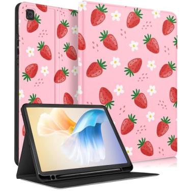 Imagem de Uppuppy Capa para Samsung Galaxy Tab S6 Lite de 10,4 polegadas crianças lindas meninas fólio feminino Kawaii feminino adolescentes bonito design morango capa de tablet exclusivo para Samsung S6 Lite Tab Cases SM-P610/P613/P615/P619