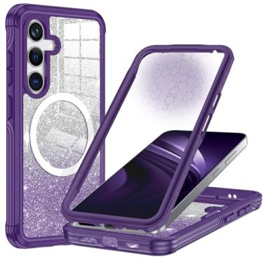 Imagem de Hensione Capa para Galaxy S24 Plus, compatível com MagSafe, capa magnética com glitter embutido, protetor de tela de vidro temperado 9H, capa protetora à prova de choque para Samsung Galaxy S24 Plus