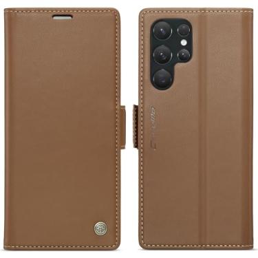 Imagem de WJXEXRS Capa carteira para Samsung Galaxy S24 Ultra, capa flip estilosa com compartimento para cartão de crédito com bloqueio RFID, capa de telefone de couro PU à prova de choque para Samsung Galaxy