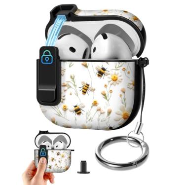 Imagem de Joyleop Capa para Airpods 4 – com trava de segurança linda feminina feminina estética bonita capa protetora contra choque rígido com chaveiro para AirPods 4ª geração 2024, abelhas