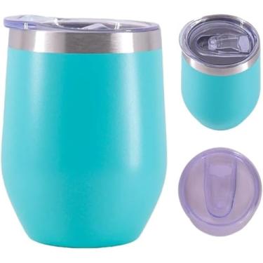 Imagem de Copo Térmico de Aço Inoxidável, 350ml, Tampa Hermética, Branco, Cilíndrico, Moderno, para Café e Bebidas ciano