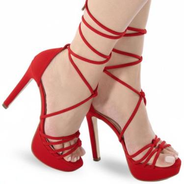 Imagem de Sandália Feminina Meia Pata Salto Alto P27 - Modarpe, Vermelho, 38