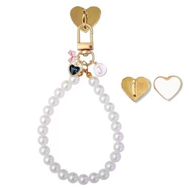 Imagem de Corrente com pingente de pérola inicial J Kindle para mulheres amantes de livros, chaveiro com pingente de letra pérola, acessórios para pulseiras Kindle, presentes para leitores amantes de livros