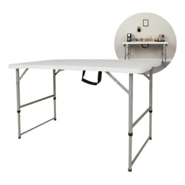 Imagem de Mesa Dobrável Vira Maleta 1,22m Portátil Reforçada Branca - VG HOME