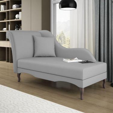 Imagem de Divã Recamier Chaise Longue Valentina Clássico Com Pés De Madeira Linho Cinza - Desk Design