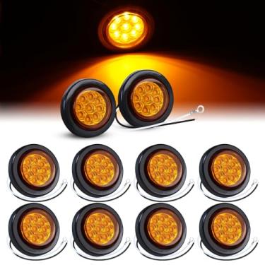 Imagem de TMH Pacote com 10 luzes de LED âmbar redondas de 5 cm com refletores de folga Pigtail Lights/w luz de marcação lateral à prova d'água selada de borracha para trailer de caminhão 12 V CC