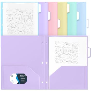 Imagem de Fuutreo 6 pastas pastéis de plástico a granel com 3 furos perfurados e 1/3 abas cortadas servem em papel tamanho carta com etiquetas coloridas para material organizador de escritório escolar