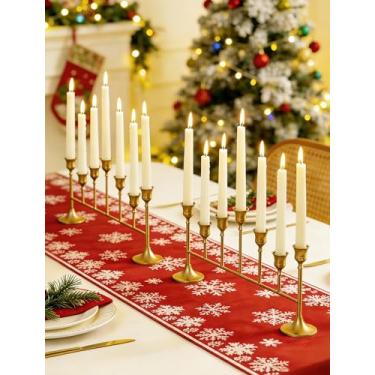 Imagem de NUPTIO Castiçais cônicos para lareira: castiçal dourado para palitos de vela - Candelabro longo para mesa de festa de aniversário de Natal, conjunto de 2 peças centrais