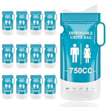 Imagem de 12 unidades de mictórios portáteis de 750 ml para homens/mulheres, sacos descartáveis de higiene de emergência para viagens