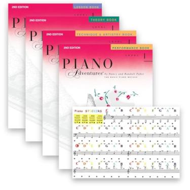 Imagem de Faber Piano – Nível 1 – Lição, Teoria, Desempenho, Técnica e Arte (2ª Edição) com adesivos removíveis de teclado de piano transparente colorido 88/61/49/37