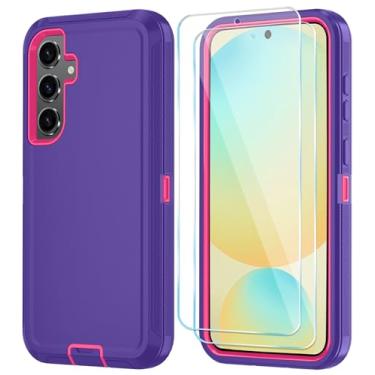 Imagem de ONOLA Capa de telefone para Samsung Galaxy S24 FE com protetor de tela HD, resistente, à prova de choque e à prova de quedas, capa de telefone de 3 camadas para Galaxy S24 FE de 6,7 polegadas, roxo