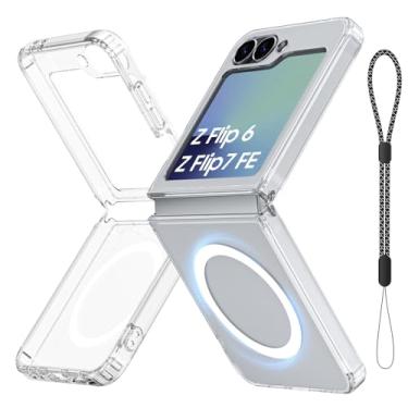 Imagem de Capa magnética para Galaxy Z Flip 7 FE/Galaxy Z Flip 6, compatível com MagSafe [sem protetor de tela] Capa de telefone fina translúcida fosca à prova de choque para Samsung Flip7 FE/ Flip6