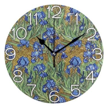 Imagem de GAIGEO Relógio de parede analógico decorativo relógio de cozinha rústico funky alimentado por bateria, decoração de parede moderna para sala de estar, flores azuis, arte vintage, 25 cm, ponteiros