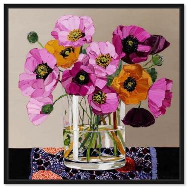 Imagem de Vaso de vidro I impressão em tela floral decoração de parede por Art Remedy, moldura preta, 50 x 50 cm