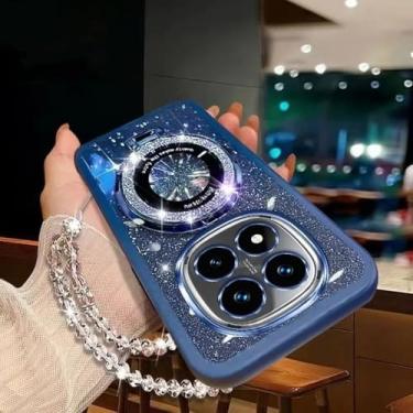 Imagem de Capa com suporte para celular com pulseira de cristal brilhante para Xiaomi Redmi Note 14 Pro Plus 4G 5G, capa traseira macia com gradiente, azul, para Note 14 Pro 5G