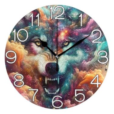Imagem de GAIGEO Relógio de parede decorativo analógico relógio de cozinha rústico operado por bateria silencioso, retrô moderno art déco decoração de parede colorida nuvem de lobo, 25 cm, ponteiros dourados
