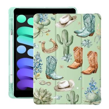Imagem de BlHMCASE Capa Cool Western Cowboy para iPad Air de 11 polegadas 7ª/6ª geração (M3/M2) 2025/2024 com suporte para lápis, hibernar/despertar automático, capa traseira de TPU macio de couro verde