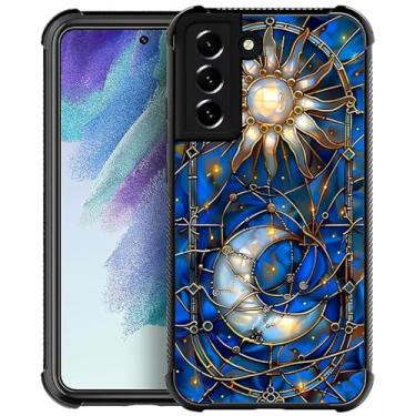 Imagem de WANKBLC Capa compatível com Samsung Galaxy S21 Plus, proteção à prova de choque para homens mulheres antiderrapante para Samsung Galaxy S21 Plus Crazy Pattern Golden Sun Moon Blue Vitral