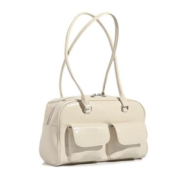 Imagem de VODIU Bolsa de ombro feminina, bolsa de mão de couro retrô bolsa bolsa clutch moderna, Branco, 11.8x4.7x6.7 inches (LxWxH), 11 inches handle