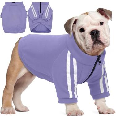 Imagem de PUMYPOREITY Moletom esportivo com zíper para cães, design fácil de colocar para cabeças grandes, buldogues franceses e ingleses, Pitbulls, moletom confortável para caminhadas de primavera/outono, roxo