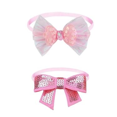 Imagem de 2 coleiras para gatos com gravata borboleta, coleiras de cachorro rosa separáveis elegantes com corda ajustável para animais de estimação pequenos e médios (estilo A+D)