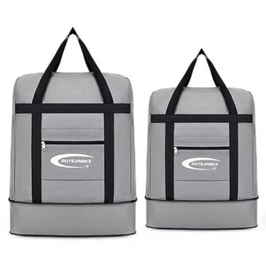 Imagem de Bolsa grande dobrável com zíper – Qualidade, elegante e multiuso – espaçosa, durável para viagens, Cinza