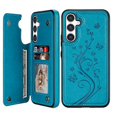 Imagem de YWKJ Capa carteira compatível com Samsung Galaxy A54 5G com slot para cartão borboleta em relevo flip couro fecho magnético capa protetora para celular para Samsung Galaxy A54 (azul - 6,4 polegadas)
