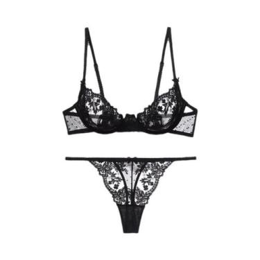 Imagem de Conjunto De Bralette Ultra Fino Sem Fio Com Recortes Em Renda MOYISU P
