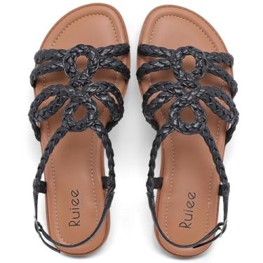 Imagem de Ruiee Sandálias de largura larga para mulheres, sandálias de verão casuais, trançadas, pés largos, sandálias deslizantes, confortáveis, sandálias sem cadarço, sapatos de praia abertos para mulheres
