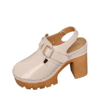 Imagem de Sandálias femininas de verão, bico fechado, salto alto, poliuretano, plataforma casual, confortável, caminhada, Caqui, 35