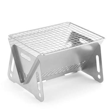 Imagem de HEPBAK Fogão a lenha para acampamento com placa de churrasqueira, portátil, dobrável, aço inoxidável, mochila, caminhadas, churrasco, fogão, 1