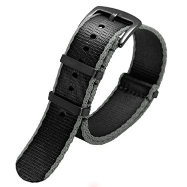 Imagem de TIOYW Pulseira de relógio de cinto de segurança de qualidade premium de 20 mm e 22 mm, pulseira de nylon para relógio masculino Seiko Mido 007 James Bond Military listrado (A21 fecho preto, 20 mm)