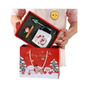 Imagem de Conjunto De Canecas De Cerâmica Com Tema De Natal Com Tampa E Colher, 