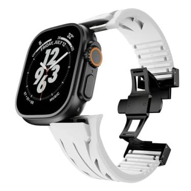 Imagem de SRDRK Pulseira Fluororubber para Apple Watch Ultra 2 de 49 mm, S10, 46 mm, 45 mm, 44 mm e 42 mm, para iWatch séries 6, 5, 4, se 9, 8, 7, ultra cortada ao tamanho, pulseira fluororubber, S10 46MM,