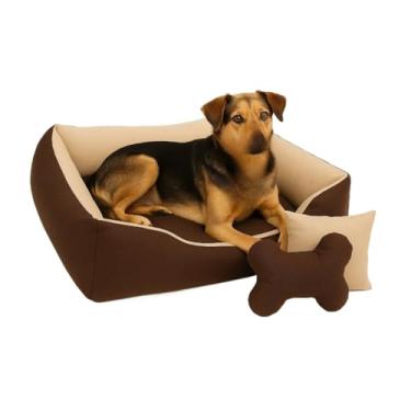 Imagem de Cama Para Cachorros Porte Médio 80x60 com e Brinquedos que são 1 Ossinho e 1 Almofadinha(Ossinho rosa com pink)